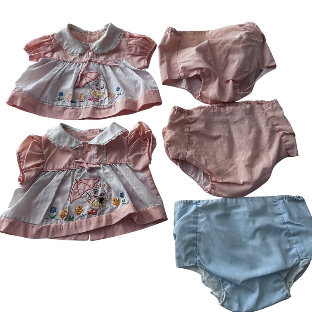 Vintage Bundle Peach Apron Dresses with Embroidered Ducks